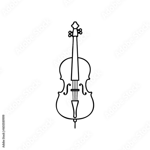 Outline drawing of a cello with bow