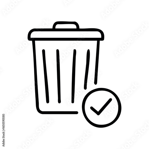 Trash can icon with check mark symbolizing successful deletion