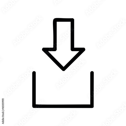 Simple black download arrow icon with box for digital applications