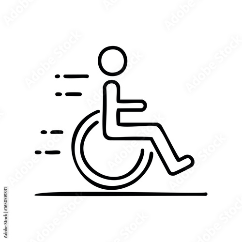 Icon of person in motion on wheelchair symbolizing mobility and speed
