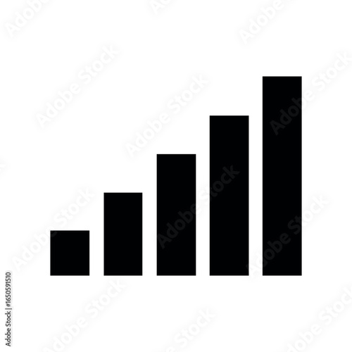 Minimalist black bar graph icon displaying increasing data levels
