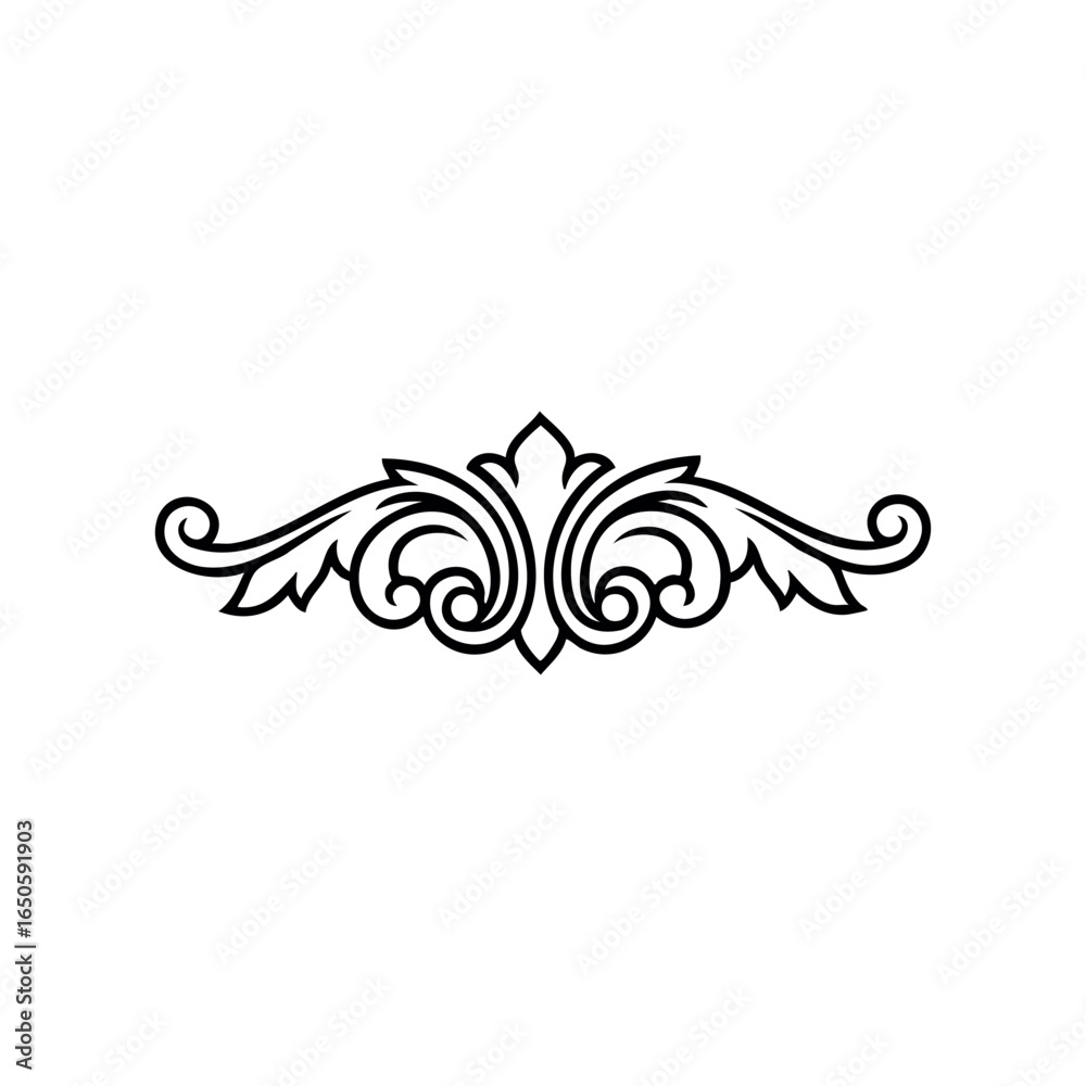 Fototapeta premium Elegant vintage ornamental design with swirls and leaves in black and white