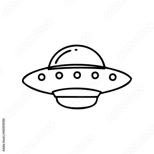 Simple outline of futuristic spaceship ufo illustration in black and white