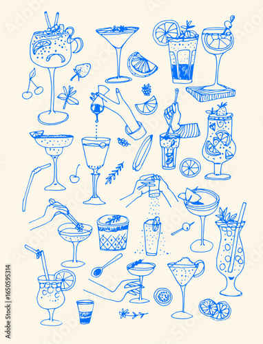 Cocktail Assortment HandDrawn Blue Drinks