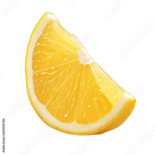 Close-up of a lemon wedge, vibrant yellow