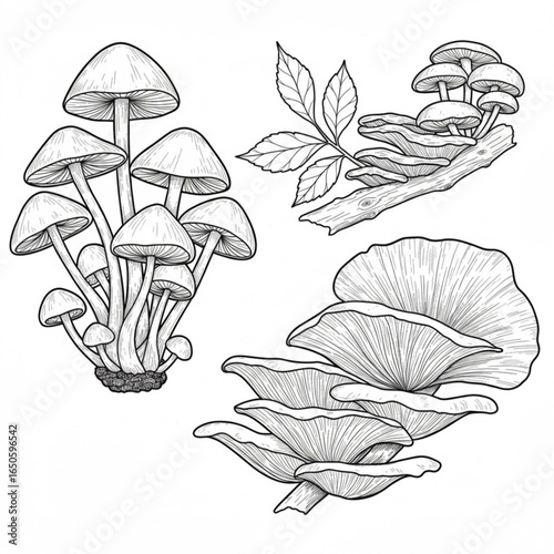 Detailed mushroom illustrations perfect for botanical studies, nature projects, and elegant designs