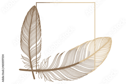 Elegant Bohemian Feather Frame with Gold Accents Perfect for Invitations and Graphic Design Projects for a Chic Look