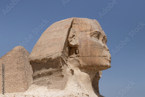 The Great Sphinx of Giza from a Side Profile with Pyramid, Egypt, March 2, 2024
