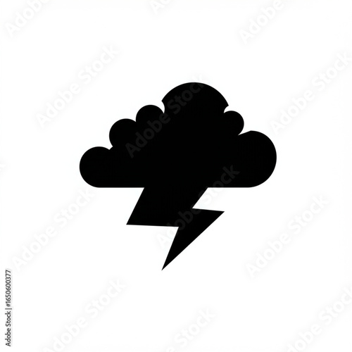 Black silhouette of a thunderstorm cloud with a lightning bolt. Simple weather icon representing a storm, thunder, and bad weather conditions.