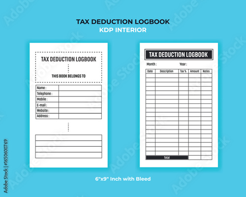 Tax Deduction Logbook Interior – KDP Printable Expense and Tax Record Template