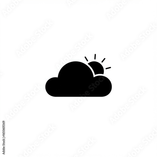 Minimalist weather symbol of a partly cloudy day. Simple black sun and cloud icon isolated on a white background for web and apps.
