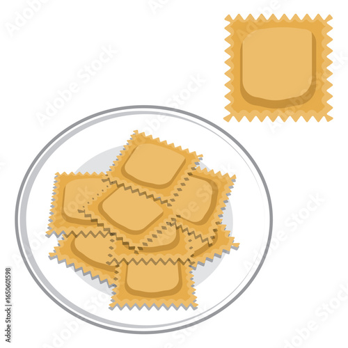 ravioli pasta, Handmade ravioli vector drawing.