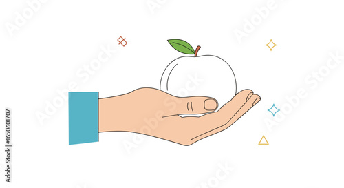 The hand holding a transparent apple representing health and wellness