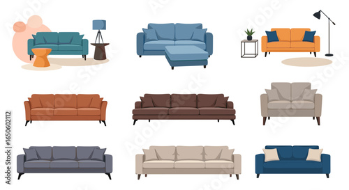 Collection of Various Styles and Colors of Sofas for Modern Living Room Furniture