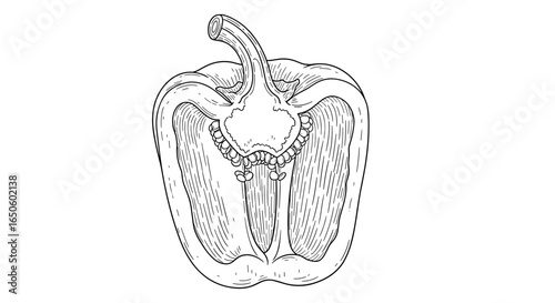 Bell Pepper Half Slice Drawing Vegetable Fresh Healthy Food Ingredient