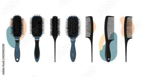 Collection of Various Hair Brushes and Styling Combs for Hair Care and Styling Needs