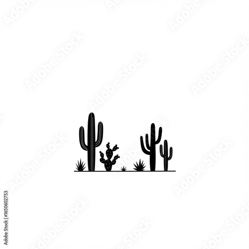 Minimalist Cactus Silhouette A Simple Desert Landscape Illustration for Design and Decoration