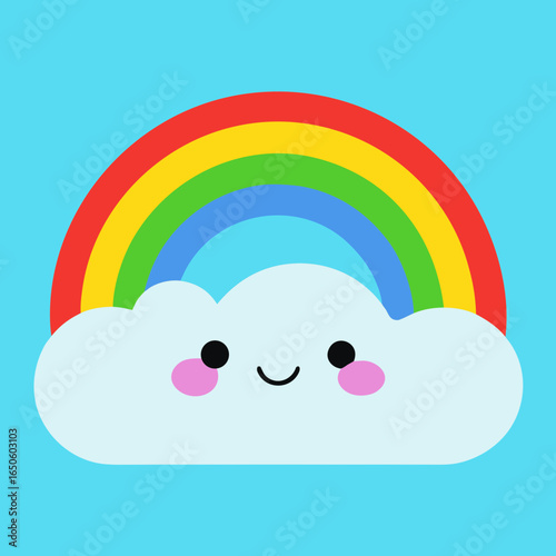 Cute kawaii rainbow and smiling cloud illustration