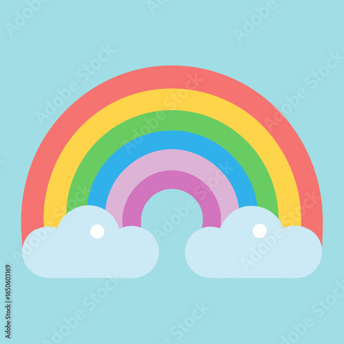 Vibrant rainbow arching over soft clouds on a blue sky