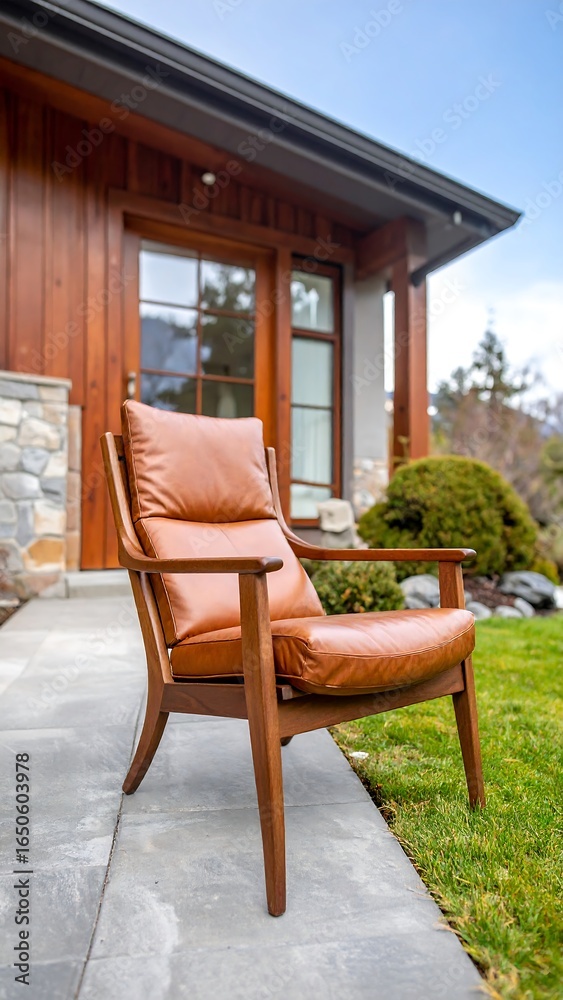Fototapeta premium Modern leather armchair on patio
