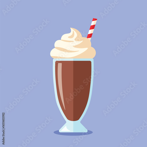 Milkshake flat design. Chocolate milkshake with cream on top. Vector design suitable for logos, stickers and other products. Nice design and not ugly.