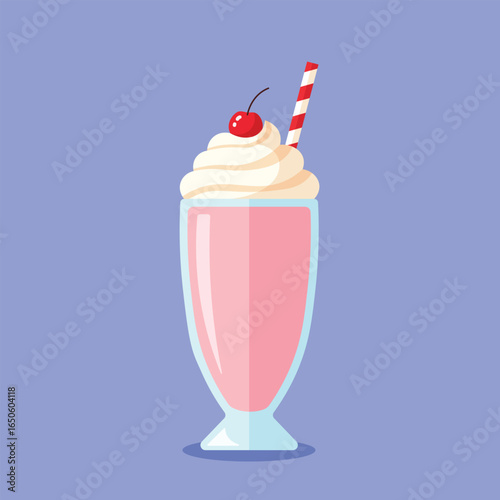 Milkshake flat design. Strawberry milkshake with cream on top. Vector design suitable for logos, stickers and other products. Nice design and not ugly. design 2