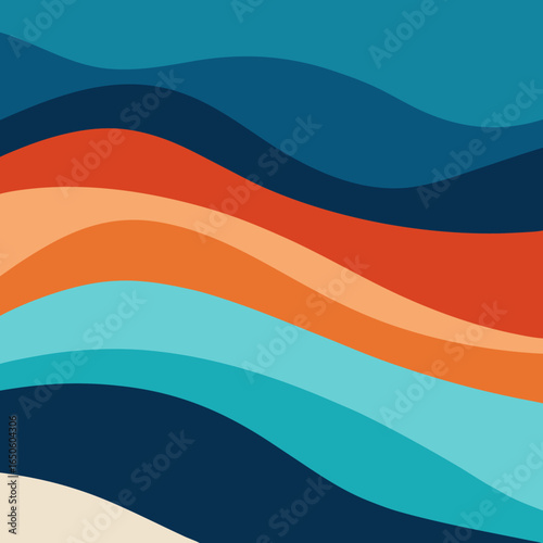 Abstract wavy lines in blue orange and cream color palette