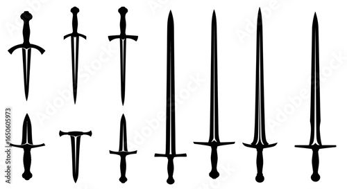 Epic collection of medieval swords and daggers perfect for fantasy game design and historical illustrations
