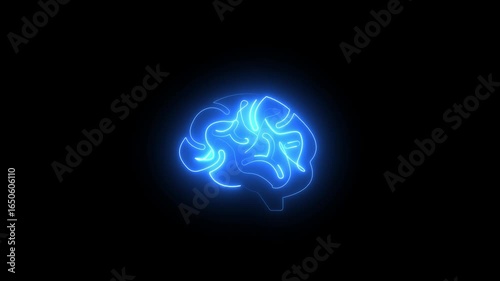Wallpaper Mural Brian contours. Glowing blue brain contours on black background.Low poly wireframe brain with connection dots glowing on black background. Continuous one single line drawing brain icon neon glow . Torontodigital.ca