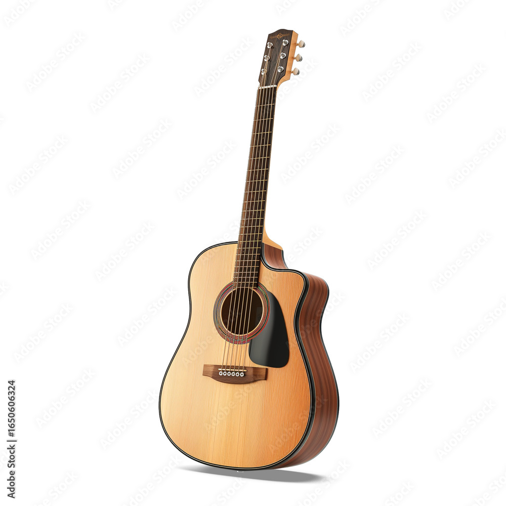 Obraz premium Acoustic Guitar Harmony: A beautifully crafted acoustic guitar rests in the light, its natural wood grain visible. A perfect scene for a musician or music-lover
