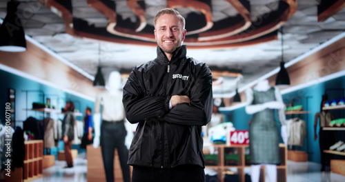Bild auf Leinwand Security Officer Safeguards Mall Store During Retail Event