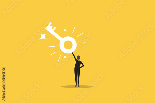 Businessman holding key to solve business problem. concept of Key to unlock, solutions, business accessibility