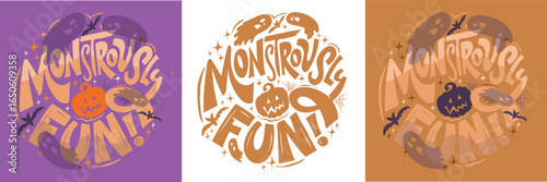 Happy Halloween set - Trick or treat – funny cute  hand drawn doodle lettering label, t-shirt design, mug print, sticker print.