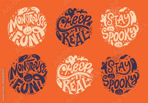 Happy Halloween set - Trick or treat – funny cute  hand drawn doodle lettering label, t-shirt design, mug print, sticker print.