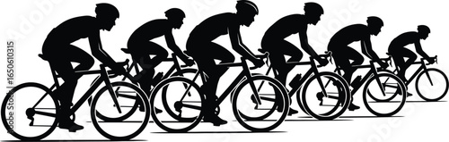 Silhouette of a group of cyclists racing bicycles, , showcasing teamwork, competition, and an active lifestyle