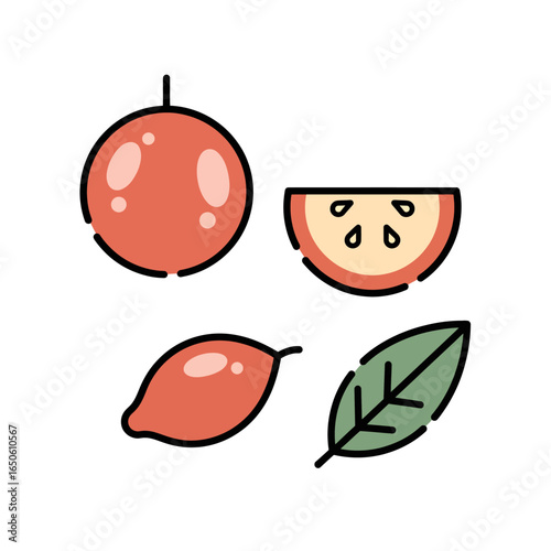 Assortment of Fresh Fruit and Leaf Icons A Vibrant Collection of Organic Produce