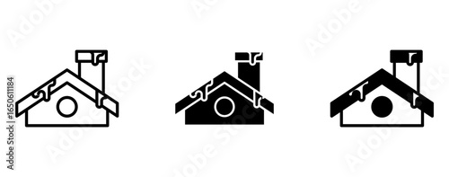 Icon set snowy rooftop. Celebration winter season xmas. Decorative ornament icon.