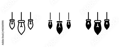 Icon set decoration lamp. Celebration winter season xmas. Decorative ornament icon.
