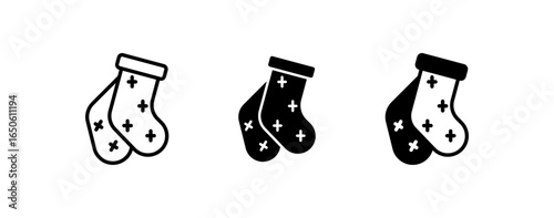 Icon set winter socks. Celebration winter season xmas. Decorative ornament icon.