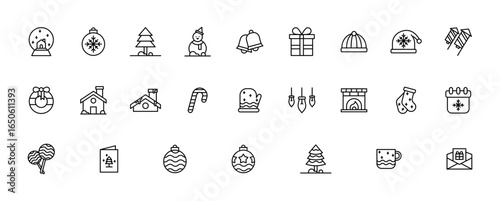 Line icon set christmas, winter seasonal, snow, tree etc. celebration seasonal festive concept. Outline icon collection.