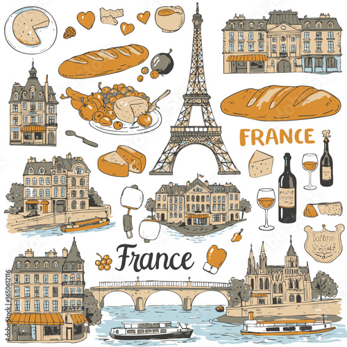 Eiffel Tower and Parisian Charm A Colorful Sketch of France