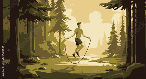 Jump Rope Workout in Serene Forest Fitness in Nature