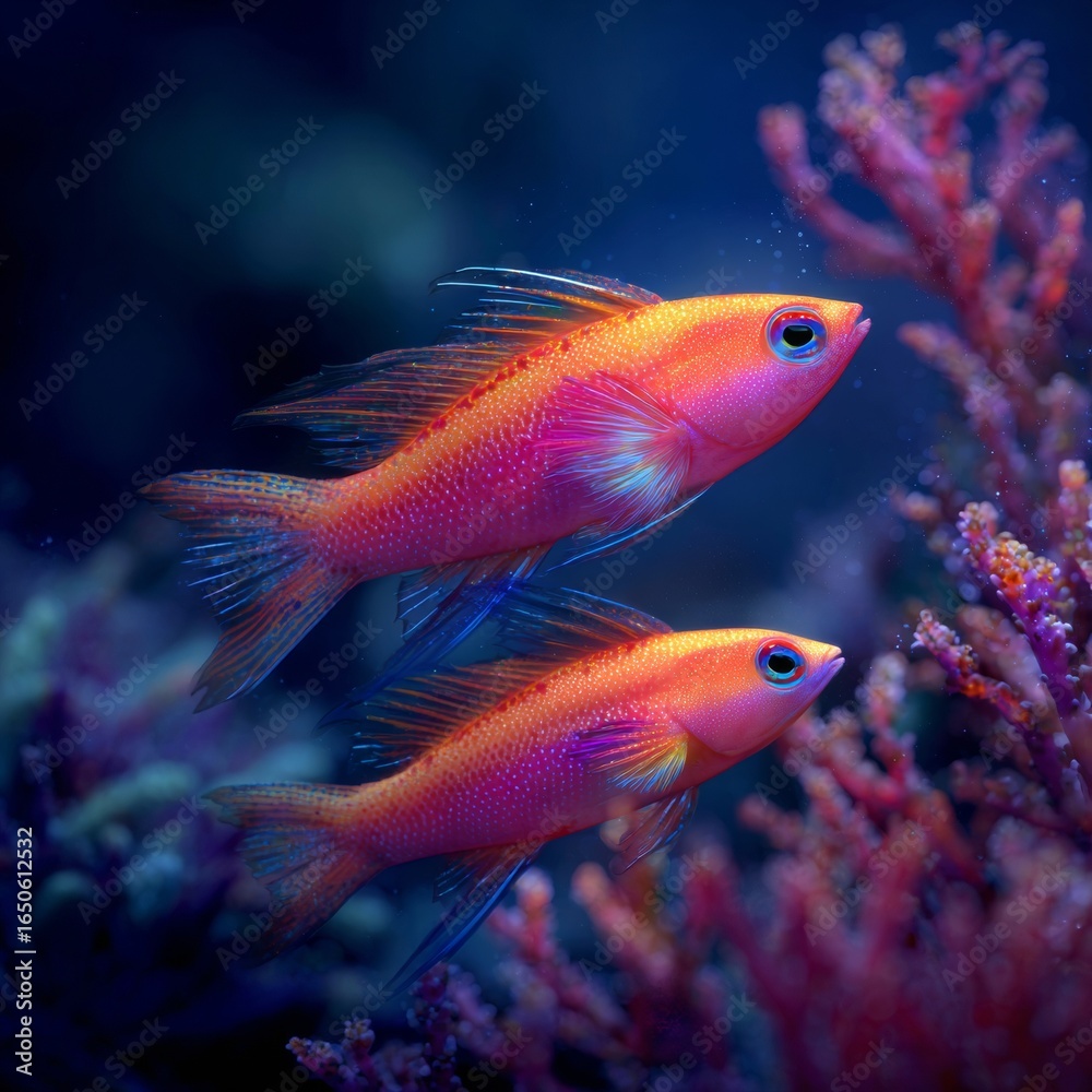 Fototapeta premium Vibrant Orange Fish Swimming Among Colorful Coral Reef Underwater