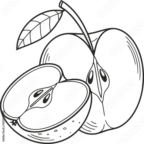 Vector art illustration of apple, plums, and a cherry design