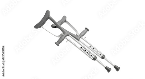Illustration of a pair of adjustable medical crutches, isolated on a transparent background