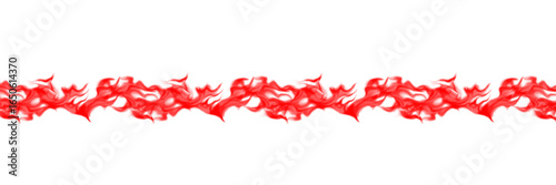 A horizontal line of fiery red flames against on transparent background. A frame or border made of bright red fire patterns on transparent background
