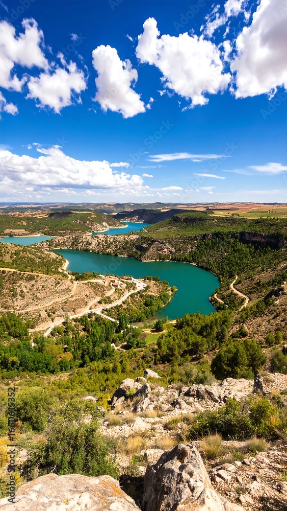 Fototapeta premium Scenic landscape view of a valley with a turquoise river