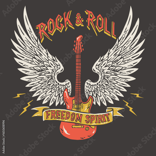 Eagle fly vector artwork design rock and roll for t-shirt and others. Rock and roll graphic print design for apparel, stickers, posters and background.