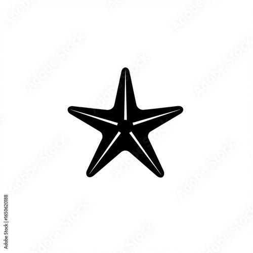 Minimalist sea star graphic illustration. Black starfish silhouette icon isolated on white background. Symbol for ocean, marine life, or coastal decor.
