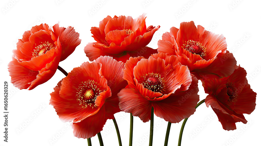 Obraz premium Radiant Blooms of Poppy: A vibrant collection of red poppy flowers blossoms in a photorealistic display.
